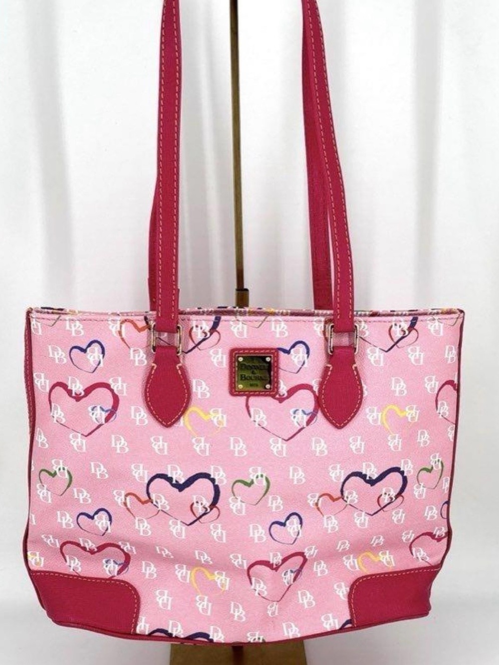 Dooney & Bourke Pink Multicolor Heart Print Tote